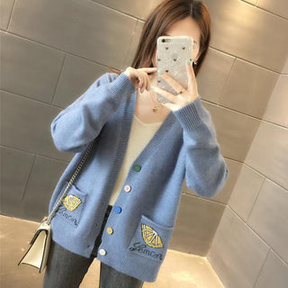 Buy blue Early Autumn Clothing Short Knitted Cardigan Outer Wear Top