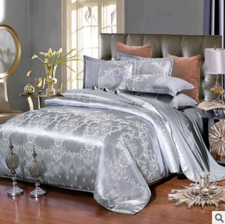 Buy silver-gray Luxury European Bedding Satin Jacquard Modal Cotton Tencel Set