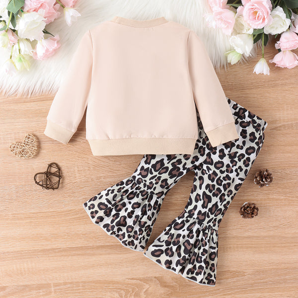 Parent-child Clothes Suit Clothes Girls' Sweater Top Leopard Print Bell-bottom Pants