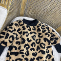 Autumn Winter New Arrival Girls Long Sleeve Leopard T Shirt Kids Warm Cashmere Long Style Tops