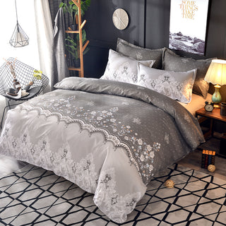 Buy grey Home Textile American Light Luxury Lace Quilt Cover Bedding