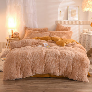 Buy camel Luxury Thick Fleece Duvet Cover Queen King Winter Warm Bed Quilt Cover Pillowcase Fluffy Plush Shaggy Bedclothes Bedding Set Winter Body Keep Warm