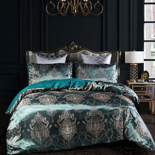 Buy green Jacquard duvet cover set