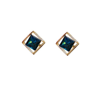 Online Influencer Fashion Temperament Rhombus Zircon Stud Earrings