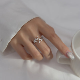 Buy white S925 Sterling Silver Ring Personalized Diamond Leaf