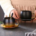 Simple Coffee Cup Set Gradient Gold Matte Black Gold Rim Coffee Cup