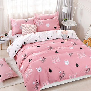 Buy pink Three-piece Cotton Sheet Duvet Cover