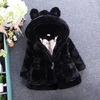 Buy black Girls Autumn And Winter Outfit Fur Coat Plus Velvet Thickening