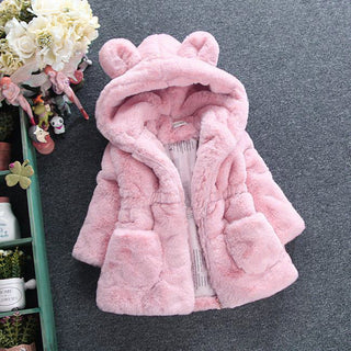 Buy pink Girls Autumn And Winter Outfit Fur Coat Plus Velvet Thickening