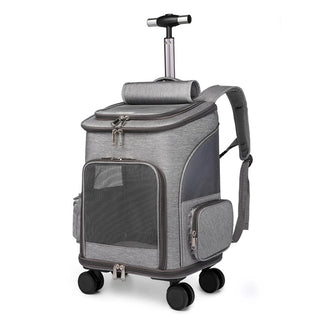 Buy light-grey Portable Folding Trolley Pet Backpack Traveling Cat Backpack With Universal Wheel Trolley Pet Bag