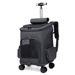 Buy dark-grey Portable Folding Trolley Pet Backpack Traveling Cat Backpack With Universal Wheel Trolley Pet Bag