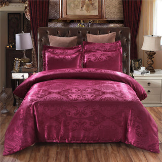 Buy red Home Textile European-Style Satin Jacquard Bedding Kit