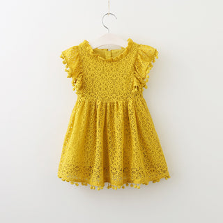 Buy yellow New Lace Flying Sleeve Princess Hollow Dress