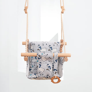 Buy alpaca Cotton Canvas Baby Swing Chair Hanging Swing Indoor Outdoor Safety Baby Children&#39;s Toy Wooden Seat With Cushion Baby Room Decor