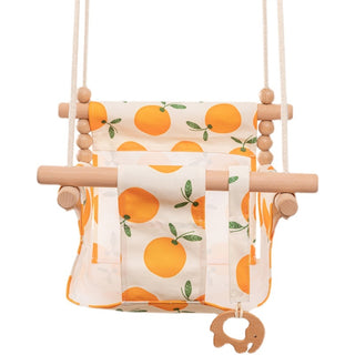 Buy orange Cotton Canvas Baby Swing Chair Hanging Swing Indoor Outdoor Safety Baby Children&#39;s Toy Wooden Seat With Cushion Baby Room Decor