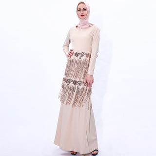 Buy beige Sequined Fringed Robe Dress