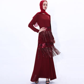 Buy red Sequined Fringed Robe Dress