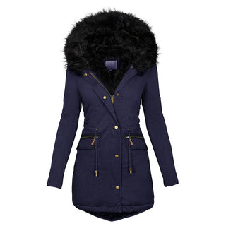 Buy blue Women's Plush Hooded Parkas Winter Warm Thick  Zip-up Jackets