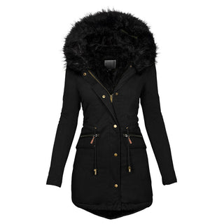 Buy black Women's Plush Hooded Parkas Winter Warm Thick  Zip-up Jackets