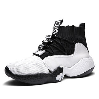 Buy white-black New Flying Knit Socks High-Top Men&#39;s Shoes