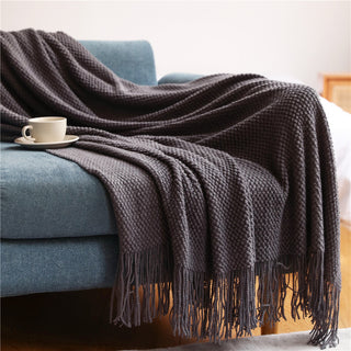 Buy dark-grey Warm Air Conditioning Blanket Hotel Bed End Towel Knitted Blanket Solid Color Sofa Cover Blanket Blanket