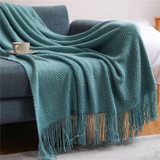 Buy blue Warm Air Conditioning Blanket Hotel Bed End Towel Knitted Blanket Solid Color Sofa Cover Blanket Blanket