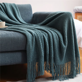 Buy dark-blue Warm Air Conditioning Blanket Hotel Bed End Towel Knitted Blanket Solid Color Sofa Cover Blanket Blanket