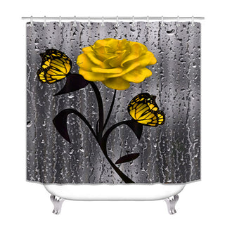 Buy yellow Waterproof Polyester Flower Bathroom Hotel Shower Curtain