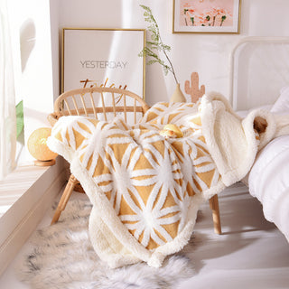 Buy beautiful-yellow Thickened Shu Cotton Velvet Jacquard Blanket Lamb Velvet Siesta Blanket