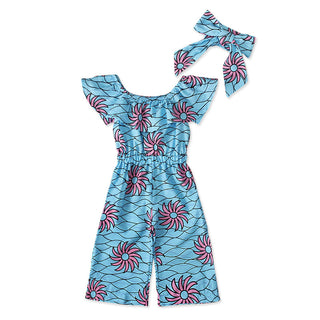 Buy blue Toddler Girls Outfit 2 Piece Jumpsuit and Headband African Style Outfit 3-18 Months