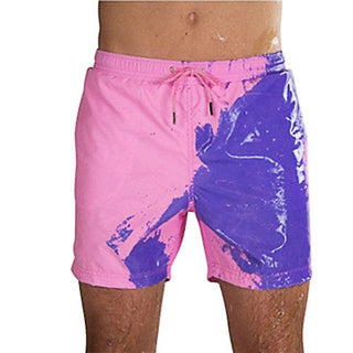 Buy purple-powder Men Magical Color Change Beach Shorts