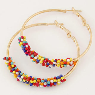 Buy colorful Ethnic Style Metal Wild Simple Rice Beads Beaded Temperament Earrings