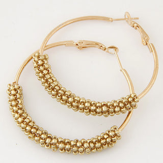 Buy gold Ethnic Style Metal Wild Simple Rice Beads Beaded Temperament Earrings