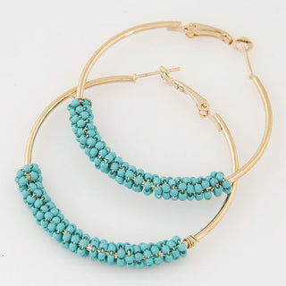 Buy blue Ethnic Style Metal Wild Simple Rice Beads Beaded Temperament Earrings