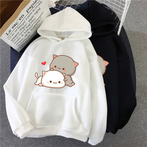 Harajuku Retro Cute Play Cat Print Male Street Hoodie