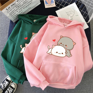 Buy pink Harajuku Retro Cute Play Cat Print Male Street Hoodie