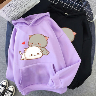 Buy purple Harajuku Retro Cute Play Cat Print Male Street Hoodie