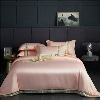 Buy pink Four-piece Set Of Washed Silk Satin Striped Sheets, Solid Color Ice Silk Jane Ou Silk Slippery Bed Linen