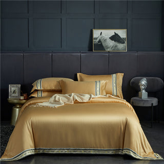 Buy golden Four-piece Set Of Washed Silk Satin Striped Sheets, Solid Color Ice Silk Jane Ou Silk Slippery Bed Linen