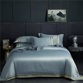 Buy gray Four-piece Set Of Washed Silk Satin Striped Sheets, Solid Color Ice Silk Jane Ou Silk Slippery Bed Linen