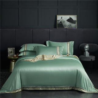 Buy green Four-piece Set Of Washed Silk Satin Striped Sheets, Solid Color Ice Silk Jane Ou Silk Slippery Bed Linen