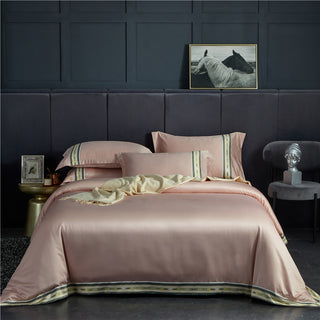 Buy brown Four-piece Set Of Washed Silk Satin Striped Sheets, Solid Color Ice Silk Jane Ou Silk Slippery Bed Linen