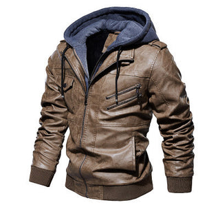 Buy light-brown Men&#39;s Slim Fit Winter and Autumn Fashion Leather Jacket