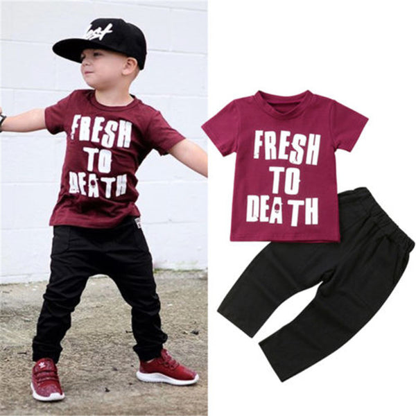 Summer Baby Boy Short Sleeve Top T-shirt Pants Trousers 1-6Y