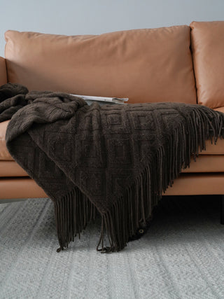 Buy brown Jacquard Knitted Bed Tail Towel Autumn Winter Blanket