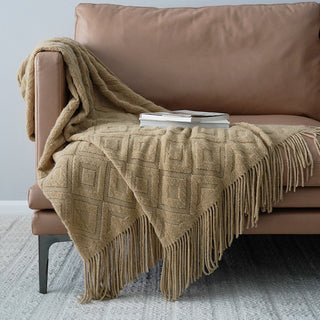 Buy camel Jacquard Knitted Bed Tail Towel Autumn Winter Blanket