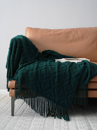 Buy dark-green Jacquard Knitted Bed Tail Towel Autumn Winter Blanket