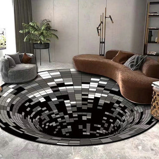 Buy black Black And White Stereo Vision Circular Carpet Living Room Coffee Table Sofa Blanket