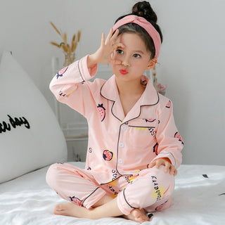 Buy pink-letter-strawberry Children&#39;s Clothing Girls Cute Printing Long-sleeved Home Wear, Big Children&#39;s Thin Cotton Pajamas Set