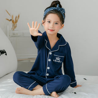 Buy blue-crown Children&#39;s Clothing Girls Cute Printing Long-sleeved Home Wear, Big Children&#39;s Thin Cotton Pajamas Set